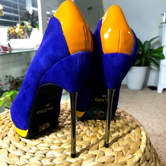 Aldo Heels Suede Blue/Yellow Stiletto Platform Shoes UK 39 US 8 - Picture 5 of 8